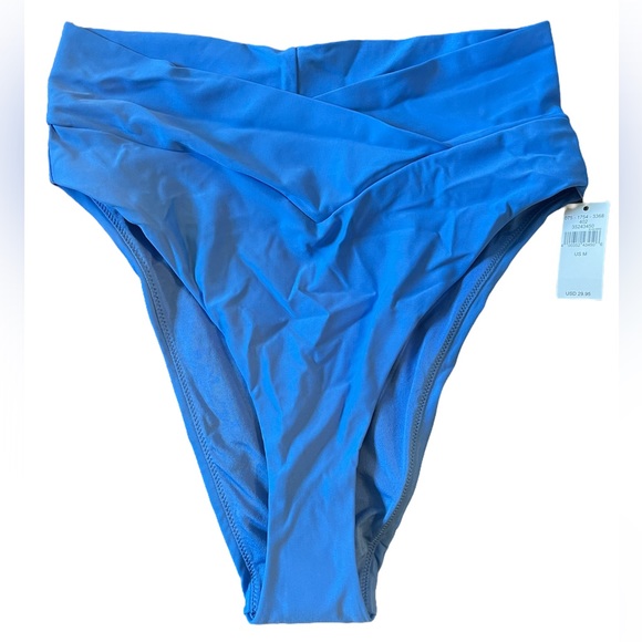 aerie Swim Med Aerie Crossover High Waisted High Cut Cheeky Blue
